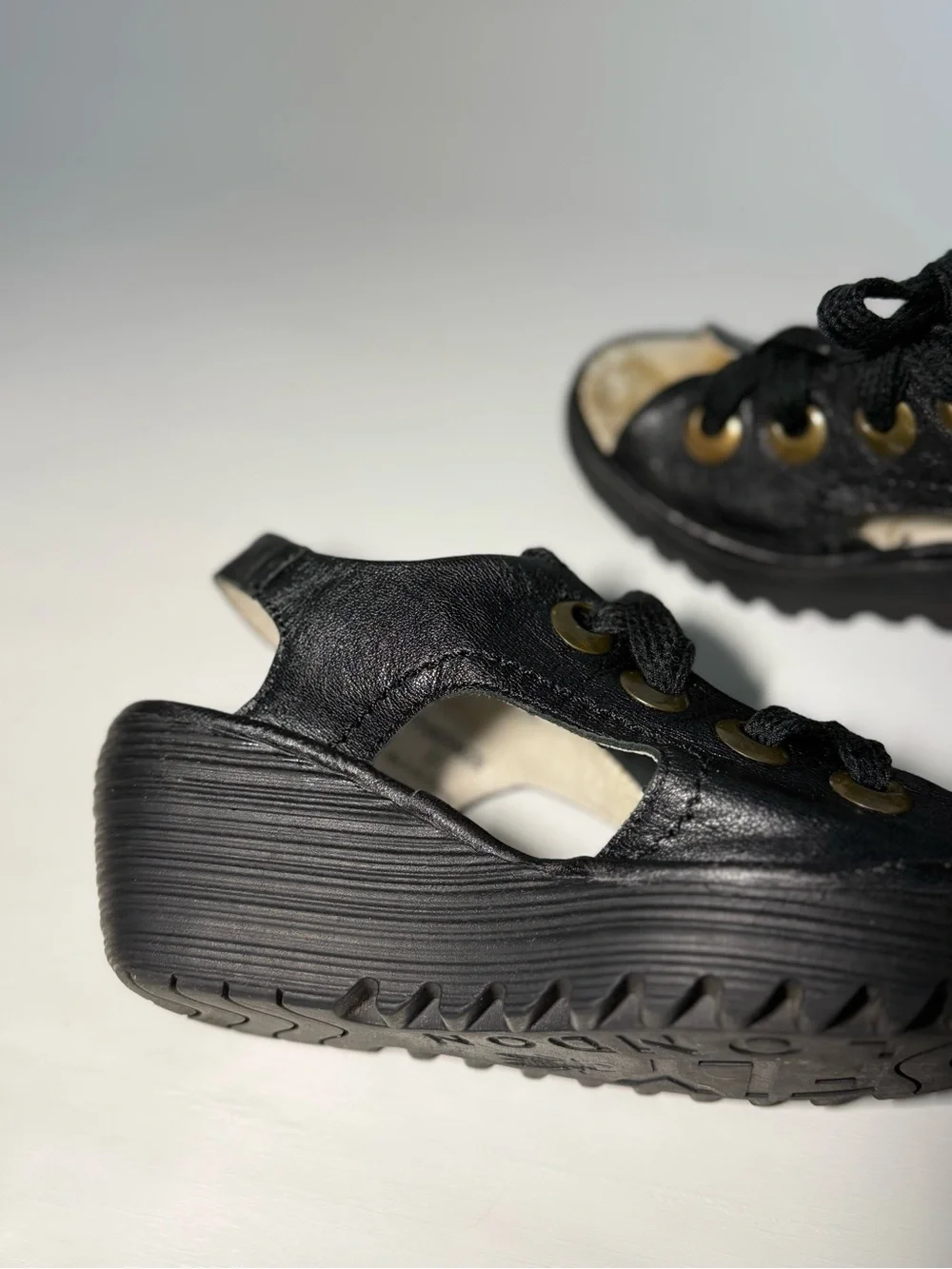 Fly London Black Lace-Up Platform Sandal - Women's Comfortable Wedge Shoe